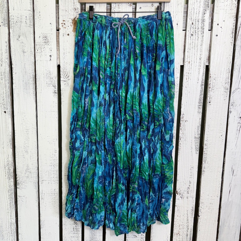 Mixit Blue Green Abstract Tropical Skirt M Cotton Broomstick Maxi Boho Whimsical